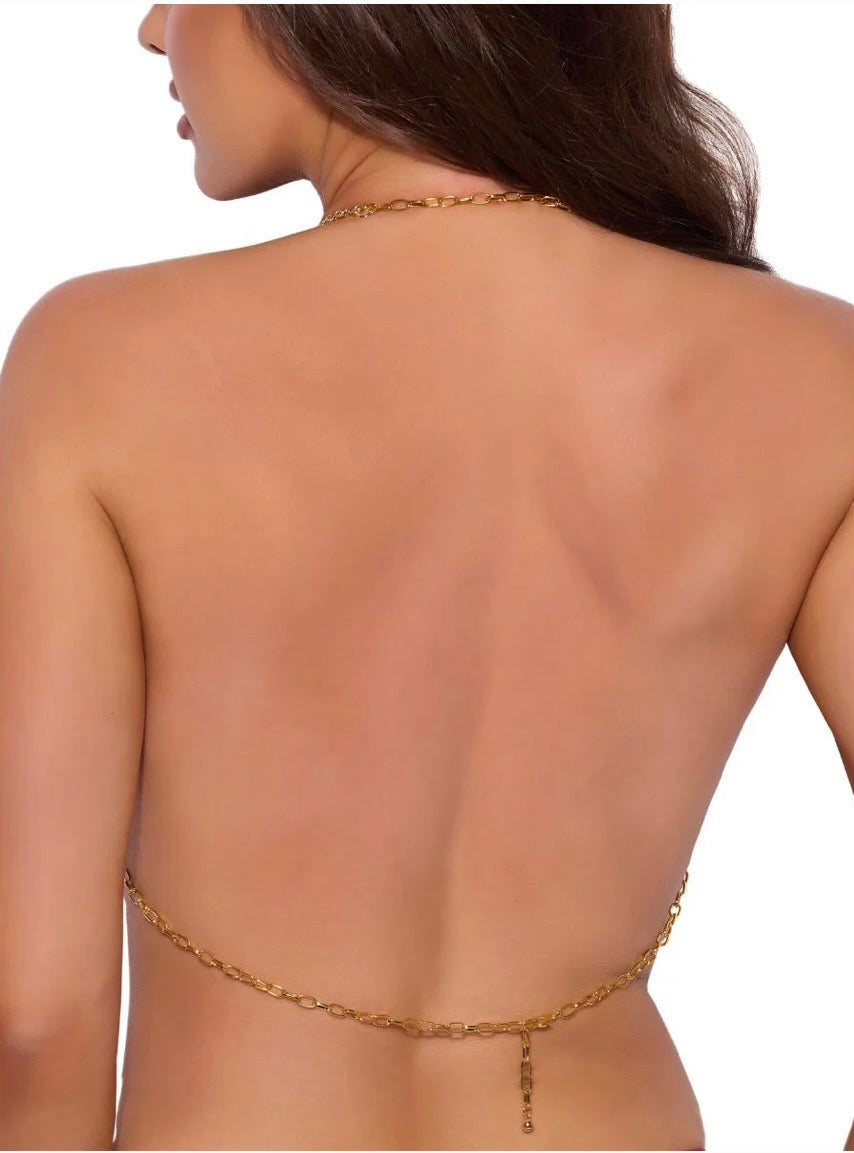 Rhinestone Net Halter with Openable Front Gold
